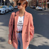 DUOFAN Women's Mid-length Pink Blazers Korean Double-breasted Temperament OL Casual Suit Jacket Loose Straight Coat