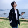 DUOFAN Women's Single-breasted Black Blazers High-quality Korean Loose Retro Casual Slim Ladies Suit Turn Sleeves Contrast Coats