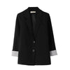 DUOFAN Women's Single-breasted Black Blazers High-quality Korean Loose Retro Casual Slim Ladies Suit Turn Sleeves Contrast Coats
