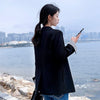 DUOFAN Women's Single-breasted Black Blazers High-quality Korean Loose Retro Casual Slim Ladies Suit Turn Sleeves Contrast Coats