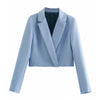 DUOPERI 2023 Cropped Blazer Women Long Sleeves Casual Office Lady Chic Design Short Coat Female Outwear femme veste