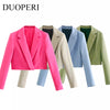 DUOPERI 2023 Cropped Blazer Women Long Sleeves Casual Office Lady Chic Design Short Coat Female Outwear femme veste