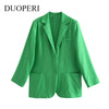 DUOPERI 2022 Women Oversized Blazer With Pockets Casual Long Sleeves basic style Coat Loose Woman Outwear femme veste