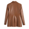 DUOPERI Faux Leather Blazer Women Elegant Long Sleeves Double breasted  Office Lady Suit Female  Blazer Suit veste femme