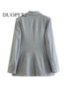 DUOPERI Women With Pockets Solid Double Breasted Blazer Vintage Long Sleeves Notched Neck Female Chic Lady Outfits
