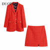 DUOPERI Women Two piece set suits Tweed Blazer Elegant Mini Skirt  Chic Lady High 2 piece set blazer set Female