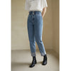 DUSHU Pants For Women Cuffed Cuffs High Waist Slim Jeans Retro Casual Elastic Waist Jeans Denim Blue Straight Leg Jeans Trousers