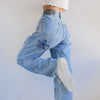 DUYIT High Waist Jeans Autumn Style Personality Flower Stitching Casual Straight Trousers Women