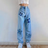 DUYIT High Waist Jeans Autumn Style Personality Flower Stitching Casual Straight Trousers Women
