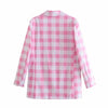 DYLQFAS 2022 Women Elegant Cotton Pink Plaid Long Sleeve Suit Female Vintage Loose Office Lady Single Breasted Blazer Casual Top