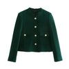 DYLQFS 2023 Tweed Women Two-piece Set Green Vintage Office Lady Single Breasted Blazer Female Casual Slim High Waist Skirt Suit