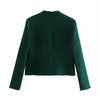 DYLQFS 2023 Tweed Women Two-piece Set Green Vintage Office Lady Single Breasted Blazer Female Casual Slim High Waist Skirt Suit