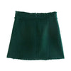 DYLQFS 2023 Tweed Women Two-piece Set Green Vintage Office Lady Single Breasted Blazer Female Casual Slim High Waist Skirt Suit