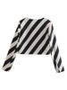 DYLQFS Women Elegant O Neck Striped Print Casual Short Coat Office Ladies Coat Blazer Top Retro Chic Striped Skirt