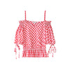 2022 Off Shoulder Sexy Plaid Blouse Women's New Red Half Lantern Sleeve V Neck Halter Shirts