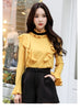 Autumn Women Blouses Office Lady Ruffles Stand Butterfly Sleeve Full Shirts Top