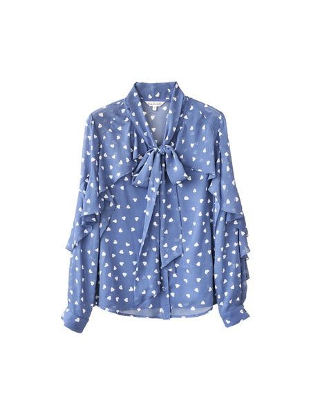 Autumn Chiffon Blouses Women New Tie Bow Print Shirts long Sleeve V neck Loose Casual Ruffles Blouse