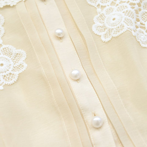 Women's Autumn Lace Blouse Elegant Office lady Shirts Puff long Sleeve Hollow Out Top