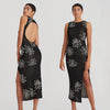 Daisy Print Knitted Beach Dress Women 2022 Summer Split Bodycon Backless Sundress O-Neck Dresses Sleeveless Party Sexy Eleg N4O2