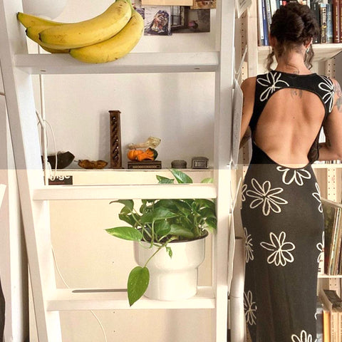 Daisy Print Knitted Beach Dress Women 2022 Summer Split Bodycon Backless Sundress O-Neck Dresses Sleeveless Party Sexy Eleg N4O2