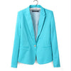 Women Blue Single Button Basic Blazers Candy Colors Slim Fit Office Blazers Long Sleeve Outwear Blazers and Jackets
