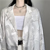 Dark Academia Blazer Women Casual Gothic Vintage Dragon Print Jacket Retro Long Sleeve Thin Loose Blazers Streetwear