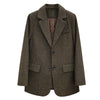 Dark Brown Woolen Blazer Women Autumn/Winter 2023 Korean Herringbone Thick Padded Suit Jacket Lady Outerwear M1494