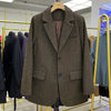Dark Brown Woolen Blazer Women Autumn/Winter 2023 Korean Herringbone Thick Padded Suit Jacket Lady Outerwear M1494
