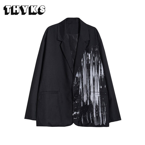 Dark Series Gothic Graffiti Loose Coat for Women Ins Fashionable Casual Couple Suit Grunge Blazer Clothing Men Oversized Jacket