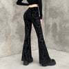 Dark Streetwear Vintage Velvet Bell-Bottom Pants High Waist Women Casual Wide-Leg Trousers Gothic Pants Lady Winter