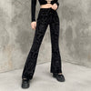 Dark Streetwear Vintage Velvet Bell-Bottom Pants High Waist Women Casual Wide-Leg Trousers Gothic Pants Lady Winter