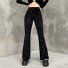 Dark Streetwear Vintage Velvet Bell-Bottom Pants High Waist Women Casual Wide-Leg Trousers Gothic Pants Lady Winter