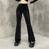 Dark Streetwear Vintage Velvet Bell-Bottom Pants High Waist Women Casual Wide-Leg Trousers Gothic Pants Lady Winter