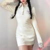 Darlingaga Harajuku Leopard Faux Fur Collar Patchwork Bodycon Autumn Winter Dress Female Long Sleeve Basic Korean Dress Clothes