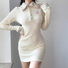 Darlingaga Harajuku Leopard Faux Fur Collar Patchwork Bodycon Autumn Winter Dress Female Long Sleeve Basic Korean Dress Clothes