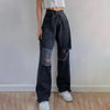 Darlingaga Streetwear Black Hole Ripped Woman Jeans Straight Loose Denim Pants Casual Trousers Boyfriend Style Baggy Jeans