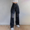 Darlingaga Streetwear Black Hole Ripped Woman Jeans Straight Loose Denim Pants Casual Trousers Boyfriend Style Baggy Jeans