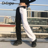 Darlingaga Streetwear Black White Patchwork Jeans High Waist Denim Straight Asymmetrical Woman Pants Contrast Color Trousers New