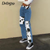 Darlingaga Streetwear Patchwork Jeans for Women Straight Harajuku High Waist Pants Denim 90s Plus Size Long Trousers Female