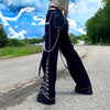 Darlingaga Streetwear Punk Style Dark Academia Lace Patchwork Cargo Pants Baggy Jeans Woman Grunge Gothic Tie Up High Waist Jean