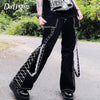 Darlingaga Streetwear Punk Style Dark Academia Lace Patchwork Cargo Pants Baggy Jeans Woman Grunge Gothic Tie Up High Waist Jean