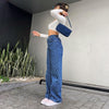Darlingaga Streetwear Straight Vintage Plaid Jeans Woman Denim High Waist Pants Burr Checkered Baggy Jeans Trousers