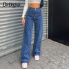 Darlingaga Streetwear Straight Vintage Plaid Jeans Woman Denim High Waist Pants Burr Checkered Baggy Jeans Trousers