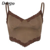 Darlingaga Streetwear Strap Y2K Lace Trim Brown Top Cami Fashion V Neck Clubwear Summer Crop Top Women Backless Sexy Party Tops