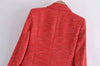 Dave&Di 2023 England Style Ins Blogger Retro Gold Double Breasted Red Color Tweed Casual Blazers Women Jacket Tops