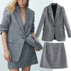 Dave&Di England Style Office Lady Vintage Houndstooth Plaid Casual Blazer Women Aline High Waist Mini Skirts Women Sets