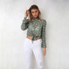 Tie wiast floral print chiffon blouse shirt women Elegant transparent Leopard blouse summer Vintage long sleeve blusas