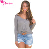 Dear Lover Streetwear 2022 Women Autumn Shirts Sexy Grey Waffle Knit V-neck Button Front Long Sleeve Blouse Tops Casual LC251126