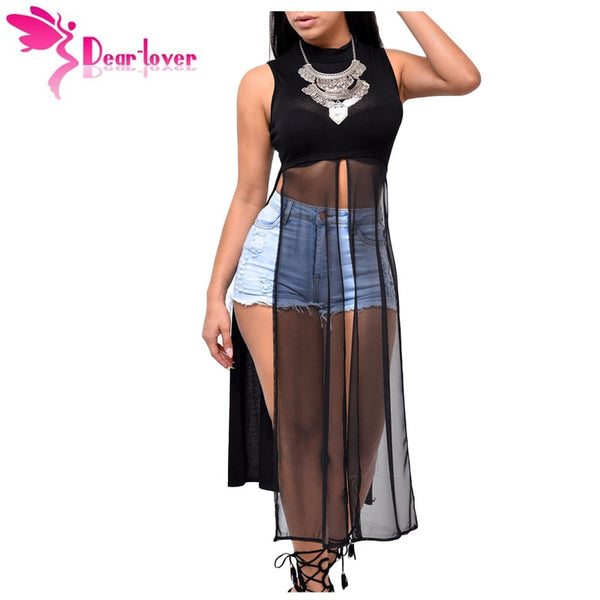 Dear Lover Stylish Woman Vest Party Mesh Patchwork Sleeveless High Side Split Club Top 2022 Summer Long Tanks Camisole LC25857