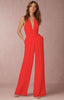 Deep V Neck Halter Wide Leg Playsuit Sexy Women Sleeveless Open Back Zipper With Pocket One Piece Long Jumpsuit Macacao Feminino